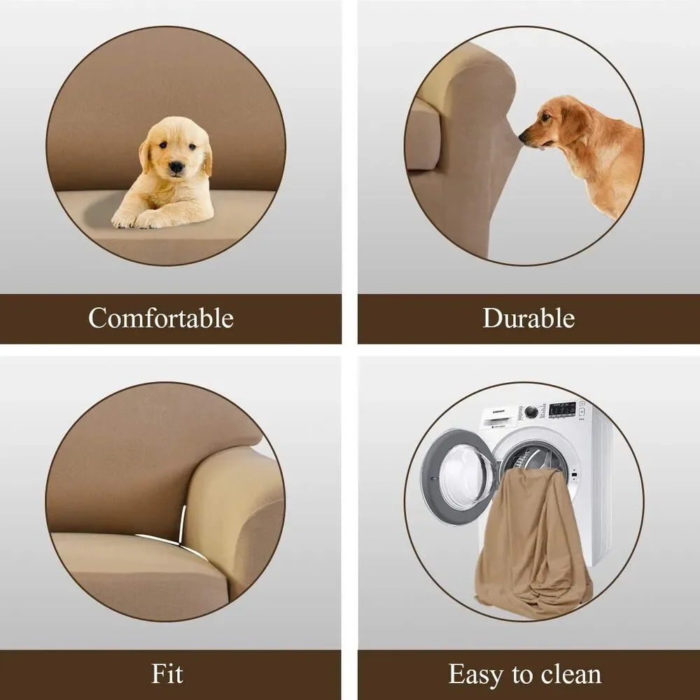 Microfiber Stretch Sofa Slipcover 2 Pieces (Loveseat, Camel）